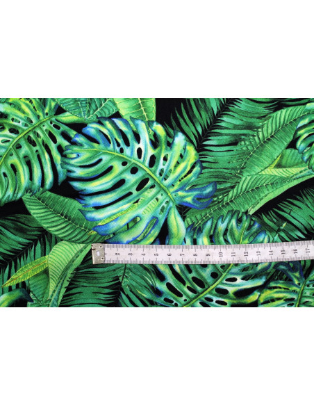 Tissu Gabardine Viscose Imprimé Fond Noir Palm Vert de Qualité, Tissu au mètre, Tissu pas cher - Alltissus.com