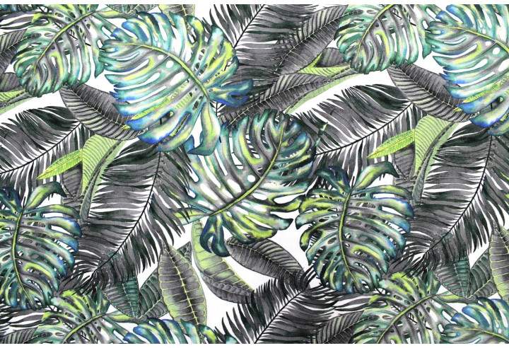 Tissu Gabardine Viscose Imprimé Fond Blanc Palm Gris de Qualité, Tissu au mètre, Tissu pas cher - Alltissus.com