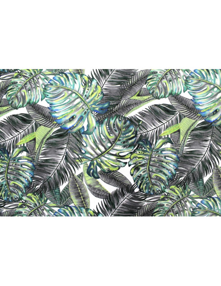 Tissu Gabardine Viscose Imprimé Fond Blanc Palm Gris de Qualité, Tissu au mètre, Tissu pas cher - Alltissus.com