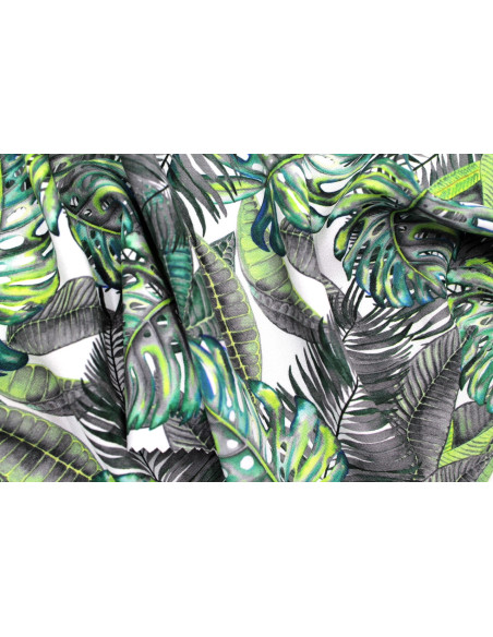 Tissu Gabardine Viscose Imprimé Fond Blanc Palm Gris de Qualité, Tissu au mètre, Tissu pas cher - Alltissus.com