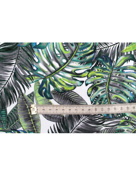 Tissu Gabardine Viscose Imprimé Fond Blanc Palm Gris de Qualité, Tissu au mètre, Tissu pas cher - Alltissus.com