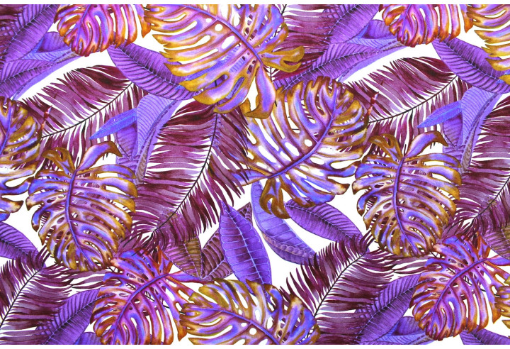 Tissu Gabardine Viscose Imprimé Fond Blanc Palm Violet de Qualité, Tissu au mètre, Tissu pas cher - Alltissus.com