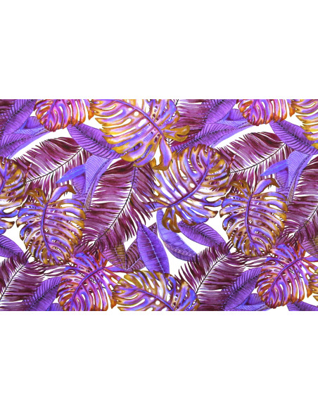 Tissu Gabardine Viscose Imprimé Fond Blanc Palm Violet de Qualité, Tissu au mètre, Tissu pas cher - Alltissus.com
