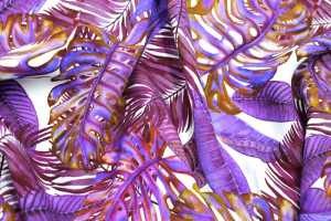 Tissu Gabardine Viscose Imprimé Fond Blanc Palm Violet de Qualité, Tissu au mètre, Tissu pas cher - Alltissus.com 2