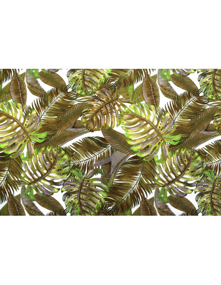 Tissu Gabardine Viscose Imprimé Fond Blanc Palm Kaki de Qualité, Tissu au mètre, Tissu pas cher - Alltissus.com