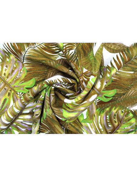Tissu Gabardine Viscose Imprimé Fond Blanc Palm Kaki de Qualité, Tissu au mètre, Tissu pas cher - Alltissus.com
