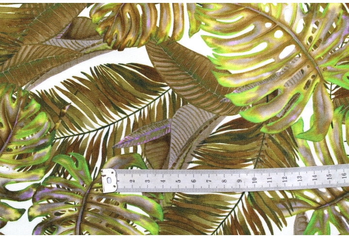 Tissu Gabardine Viscose Imprimé Fond Blanc Palm Kaki de Qualité, Tissu au mètre, Tissu pas cher - Alltissus.com