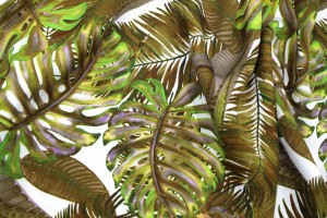 Tissu Gabardine Viscose Imprimé Fond Blanc Palm Kaki de Qualité, Tissu au mètre, Tissu pas cher - Alltissus.com 2