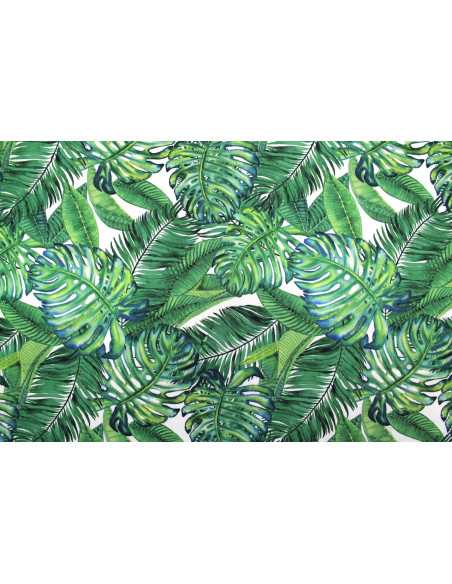 Tissu Gabardine Viscose Imprimé Fond Blanc Palm Vert de Qualité, Tissu au mètre, Tissu pas cher - Alltissus.com