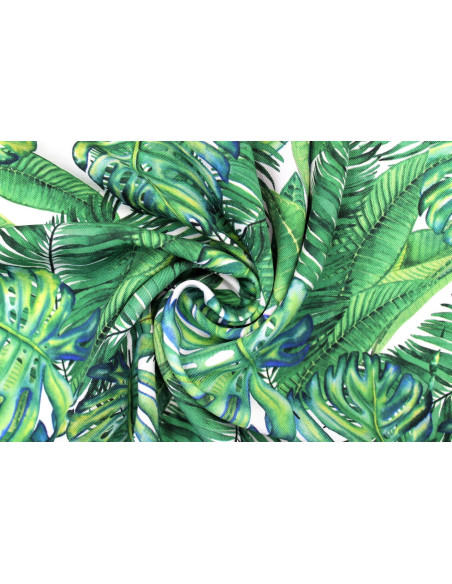 Tissu Gabardine Viscose Imprimé Fond Blanc Palm Vert de Qualité, Tissu au mètre, Tissu pas cher - Alltissus.com