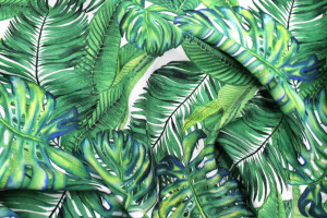 Tissu Gabardine Viscose Imprimé Fond Blanc Palm Vert de Qualité, Tissu au mètre, Tissu pas cher - Alltissus.com 2