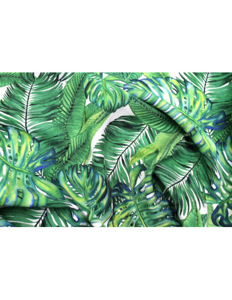 Tissu Gabardine Viscose Imprimé Fond Blanc Palm Vert de Qualité, Tissu au mètre, Tissu pas cher - Alltissus.com