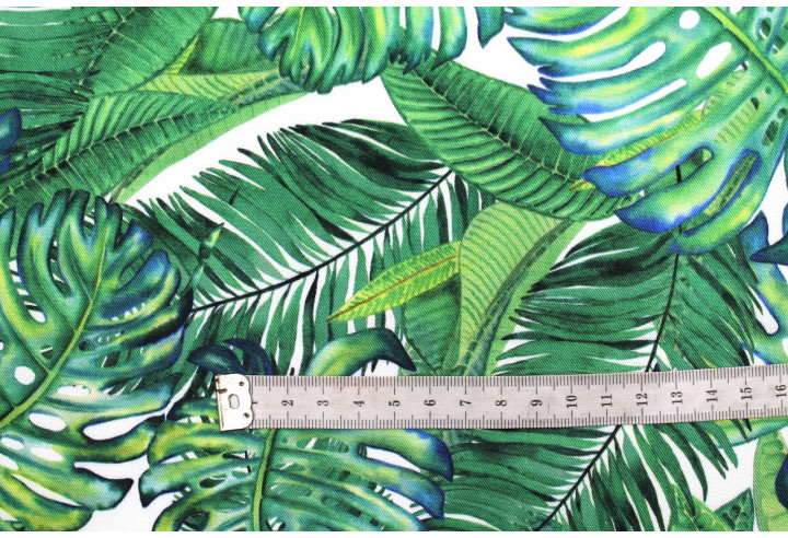 Tissu Gabardine Viscose Imprimé Fond Blanc Palm Vert de Qualité, Tissu au mètre, Tissu pas cher - Alltissus.com