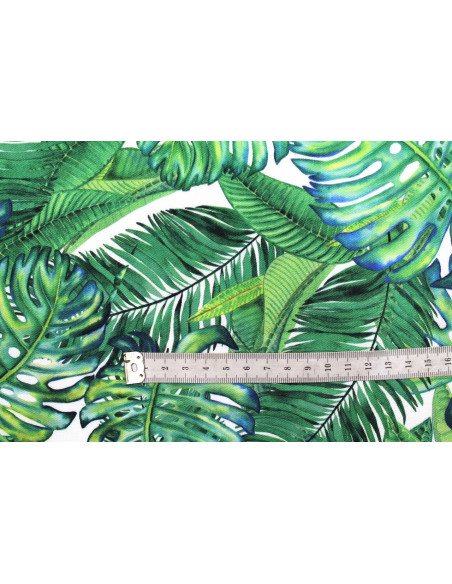 Tissu Gabardine Viscose Imprimé Fond Blanc Palm Vert de Qualité, Tissu au mètre, Tissu pas cher - Alltissus.com