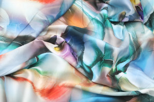 Tissu Satin Touché Soie imprimé Cosmo Bleu de Qualité, Tissu au mètre, Tissu pas cher - Alltissus.com 2