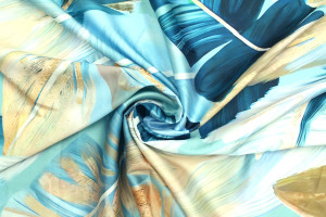 Tissu Satin Touché Soie imprimé Palma Bleu de Qualité, Tissu au mètre, Tissu pas cher - Alltissus.com