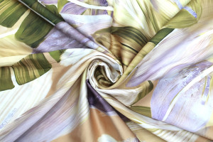 Tissu Satin Touché Soie imprimé Palma Beige de Qualité, Tissu au mètre, Tissu pas cher - Alltissus.com