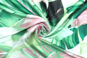 Tissu Satin Touché Soie imprimé Palma Vert de Qualité, Tissu au mètre, Tissu pas cher - Alltissus.com