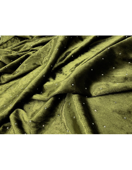 Tissu Velours Glacé Extensible Vert Olive petit pois Argenté de Qualité, Tissu au mètres, Tissu pas cher - Alltissus.com