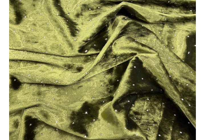 Tissu Velours Glacé Extensible Vert Olive petit pois Argenté de Qualité, Tissu au mètres, Tissu pas cher - Alltissus.com