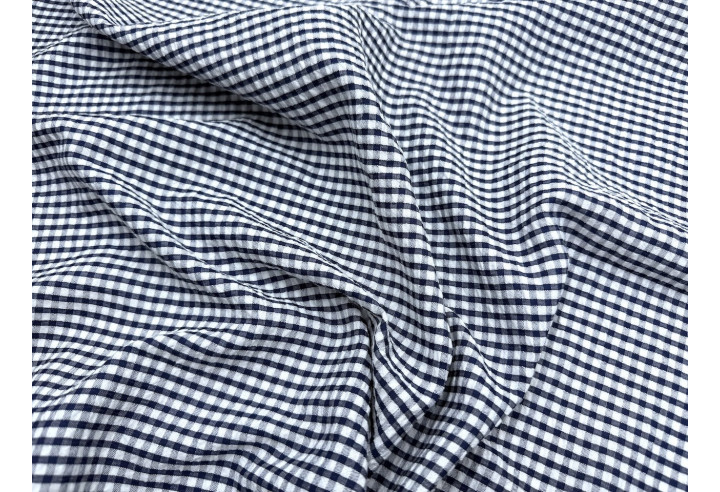 Tissu Seersucker Polycoton carreaux Marine de Qualité, Tissu au mètre, Tissu pas cher - Alltissus.com
