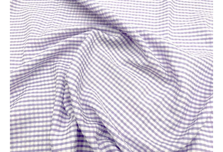 Tissu Seersucker Polycoton carreaux Lilas de Qualité, Tissu au mètre, Tissu pas cher - Alltissus.com