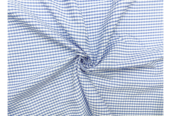 Tissu Seersucker Polycoton carreaux Bleu de Qualité, Tissu au mètre, Tissu pas cher - Alltissus.com