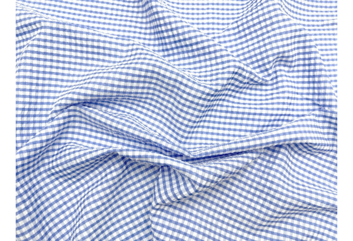 Tissu Seersucker Polycoton carreaux Bleu de Qualité, Tissu au mètre, Tissu pas cher - Alltissus.com