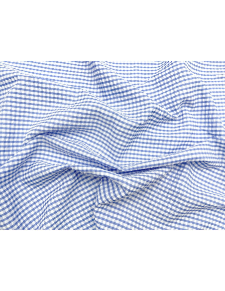Tissu Seersucker Polycoton carreaux Bleu de Qualité, Tissu au mètre, Tissu pas cher - Alltissus.com