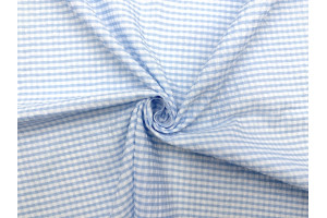 Tissu Seersucker Polycoton carreaux Bleu Ciel de Qualité, Tissu au mètre, Tissu pas cher - Alltissus.com