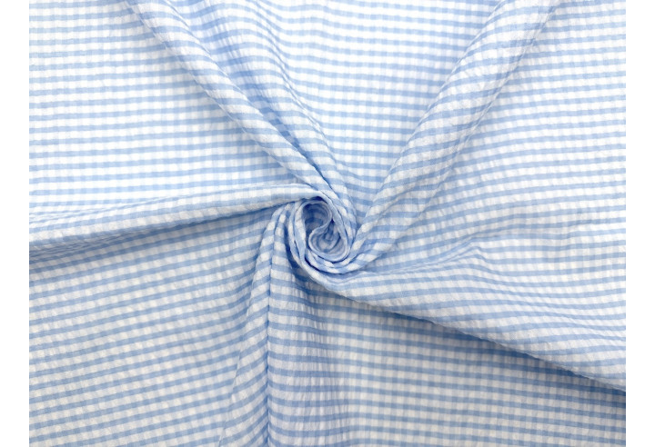 Tissu Seersucker Polycoton carreaux Bleu Ciel de Qualité, Tissu au mètre, Tissu pas cher - Alltissus.com