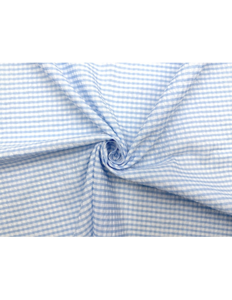 Tissu Seersucker Polycoton carreaux Bleu Ciel de Qualité, Tissu au mètre, Tissu pas cher - Alltissus.com