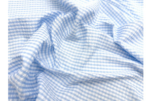 Tissu Seersucker Polycoton carreaux Bleu Ciel de Qualité, Tissu au mètre, Tissu pas cher - Alltissus.com 2