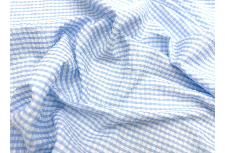 Tissu Seersucker Polycoton carreaux Bleu Ciel de Qualité, Tissu au mètre, Tissu pas cher - Alltissus.com