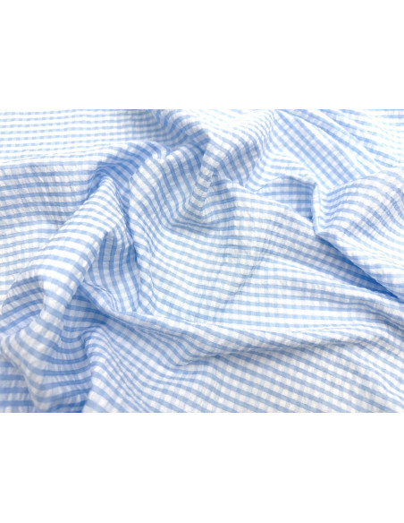 Tissu Seersucker Polycoton carreaux Bleu Ciel de Qualité, Tissu au mètre, Tissu pas cher - Alltissus.com