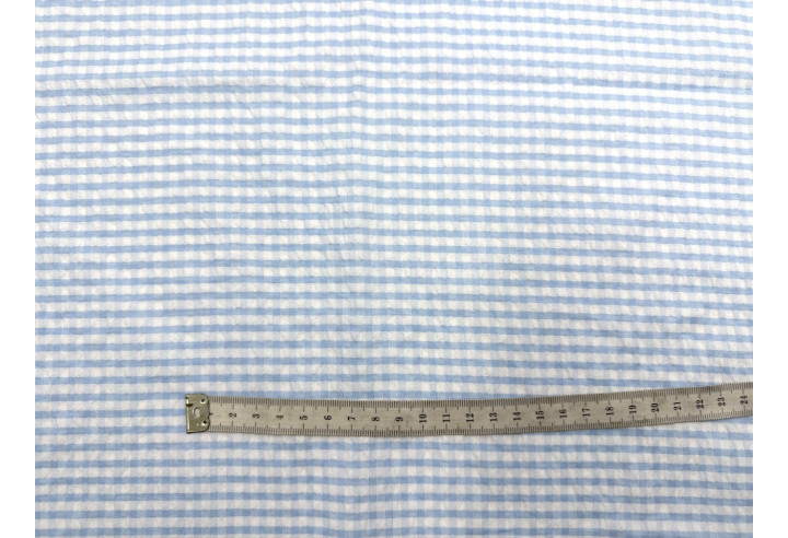 Tissu Seersucker Polycoton carreaux Bleu Ciel de Qualité, Tissu au mètre, Tissu pas cher - Alltissus.com