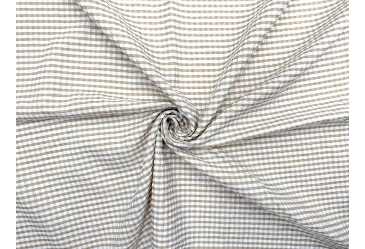 Tissu Seersucker Polycoton carreaux Beige de Qualité, Tissu au mètre, Tissu pas cher - Alltissus.com
