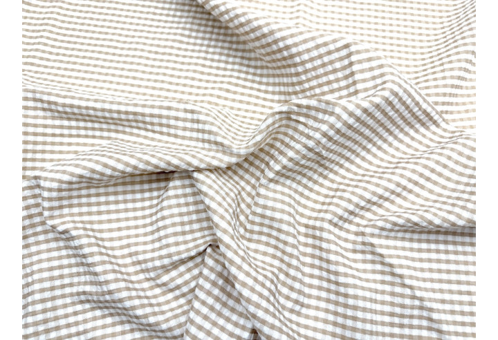Tissu Seersucker Polycoton carreaux Beige de Qualité, Tissu au mètre, Tissu pas cher - Alltissus.com