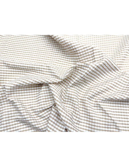 Tissu Seersucker Polycoton carreaux Beige de Qualité, Tissu au mètre, Tissu pas cher - Alltissus.com