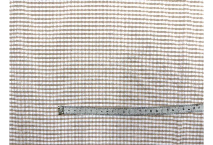 Tissu Seersucker Polycoton carreaux Beige de Qualité, Tissu au mètre, Tissu pas cher - Alltissus.com