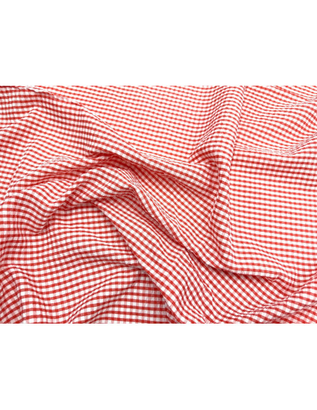 Tissu Seersucker Polycoton carreaux Orange de Qualité, Tissu au mètre, Tissu pas cher - Alltissus.com