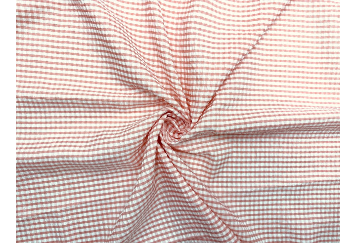 Tissu Seersucker Polycoton carreaux Corail de Qualité, Tissu au mètre, Tissu pas cher - Alltissus.com