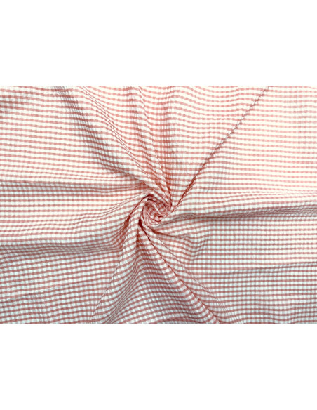 Tissu Seersucker Polycoton carreaux Corail de Qualité, Tissu au mètre, Tissu pas cher - Alltissus.com