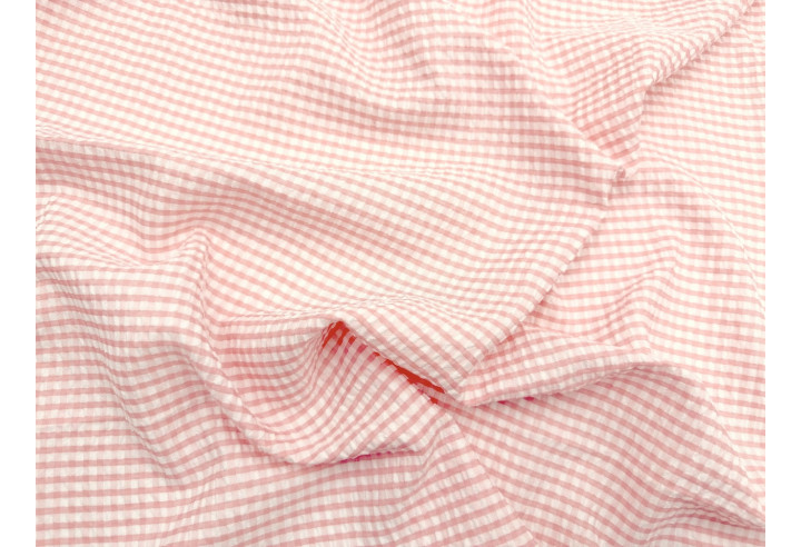 Tissu Seersucker Polycoton carreaux Corail de Qualité, Tissu au mètre, Tissu pas cher - Alltissus.com