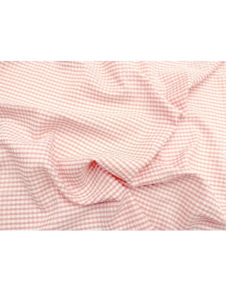 Tissu Seersucker Polycoton carreaux Corail de Qualité, Tissu au mètre, Tissu pas cher - Alltissus.com