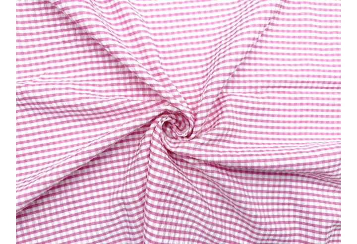 Tissu Seersucker Polycoton carreaux Fuchsia de Qualité, Tissu au mètre, Tissu pas cher - Alltissus.com