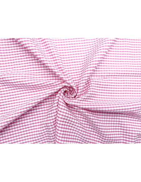Tissu Seersucker Polycoton carreaux Fuchsia de Qualité, Tissu au mètre, Tissu pas cher - Alltissus.com