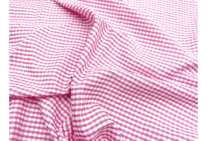 Tissu Seersucker Polycoton carreaux Fuchsia de Qualité, Tissu au mètre, Tissu pas cher - Alltissus.com