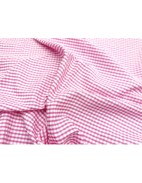 Tissu Seersucker Polycoton carreaux Fuchsia de Qualité, Tissu au mètre, Tissu pas cher - Alltissus.com