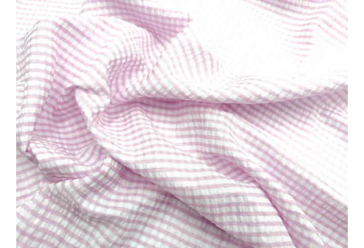 Tissu Seersucker Polycoton carreaux Rose clair de Qualité, Tissu au mètre, Tissu pas cher - Alltissus.com